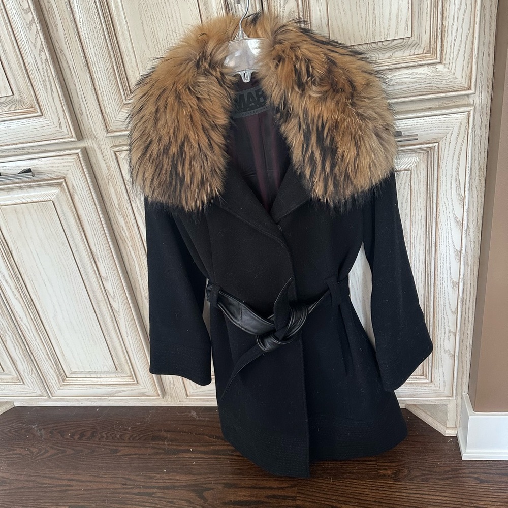 Andrew Marc Wool/Cashmere Blend coat with Raccoon Collar